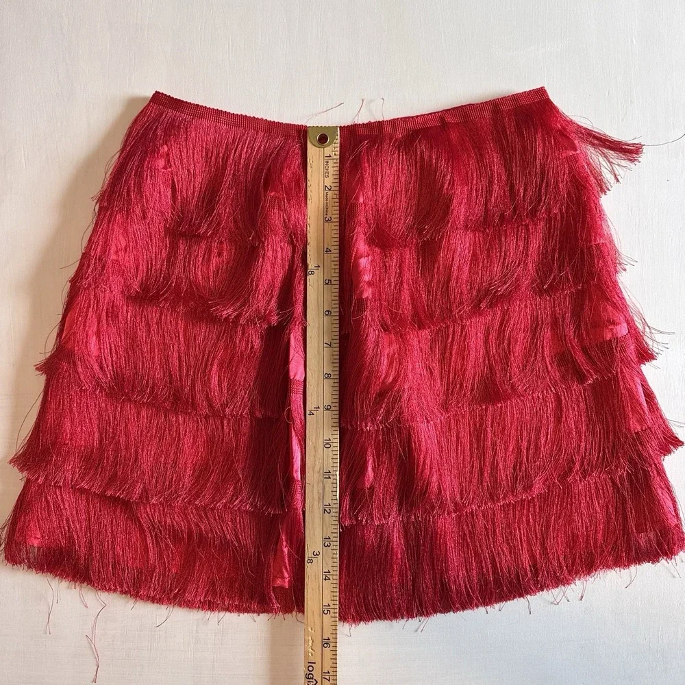 DO+BE Full Fringe Mini Skirt Pink Medium Cowgirl Boho Nashville Fuchsia Fest